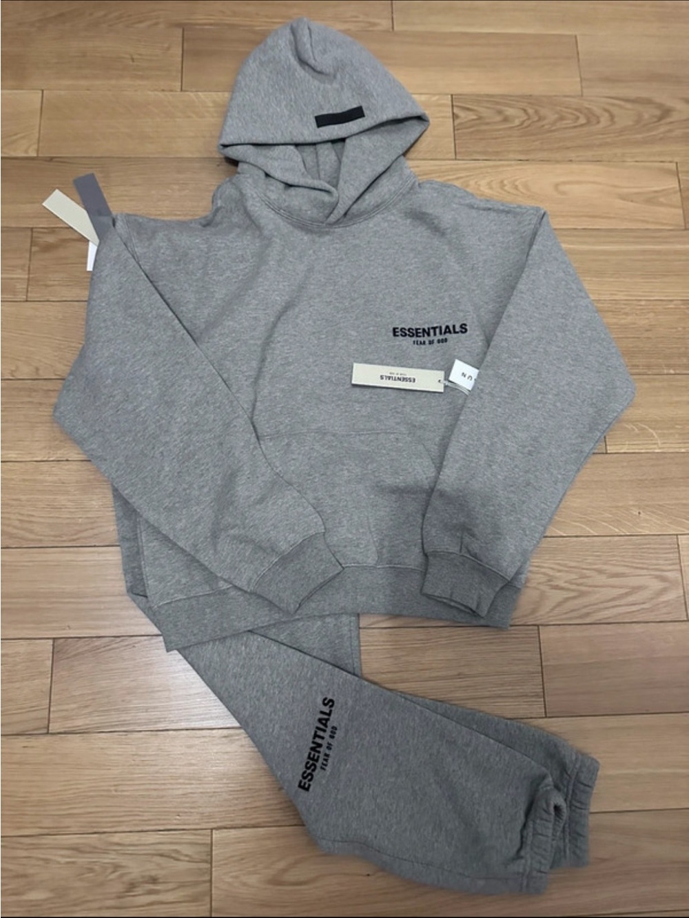 Essentials Gray Hoodie and Sweatpants Set with Black Logo